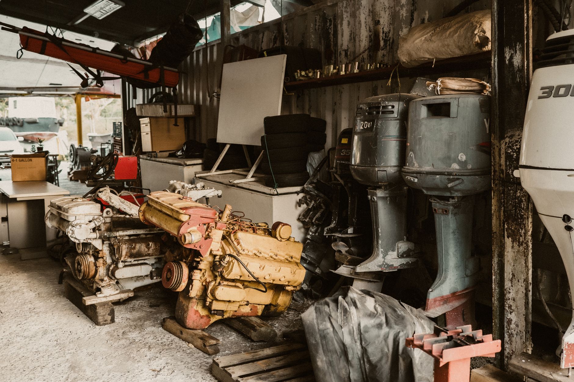 Mechanic repairing a boat engine