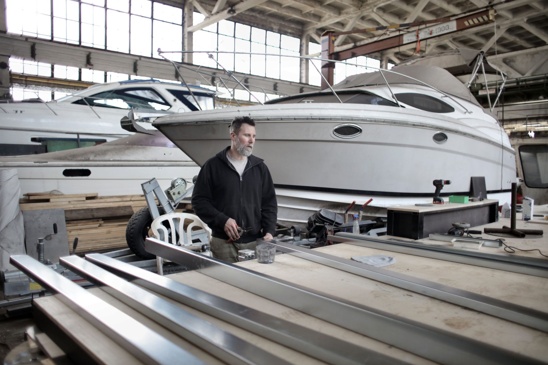 Marine mechanic repairing a boat